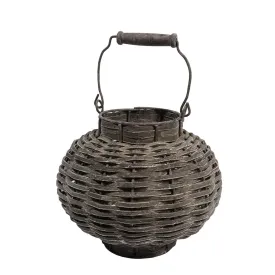 11.5" Beach Day Weathered Dark Gray Woven Wood Votive Candle Lantern