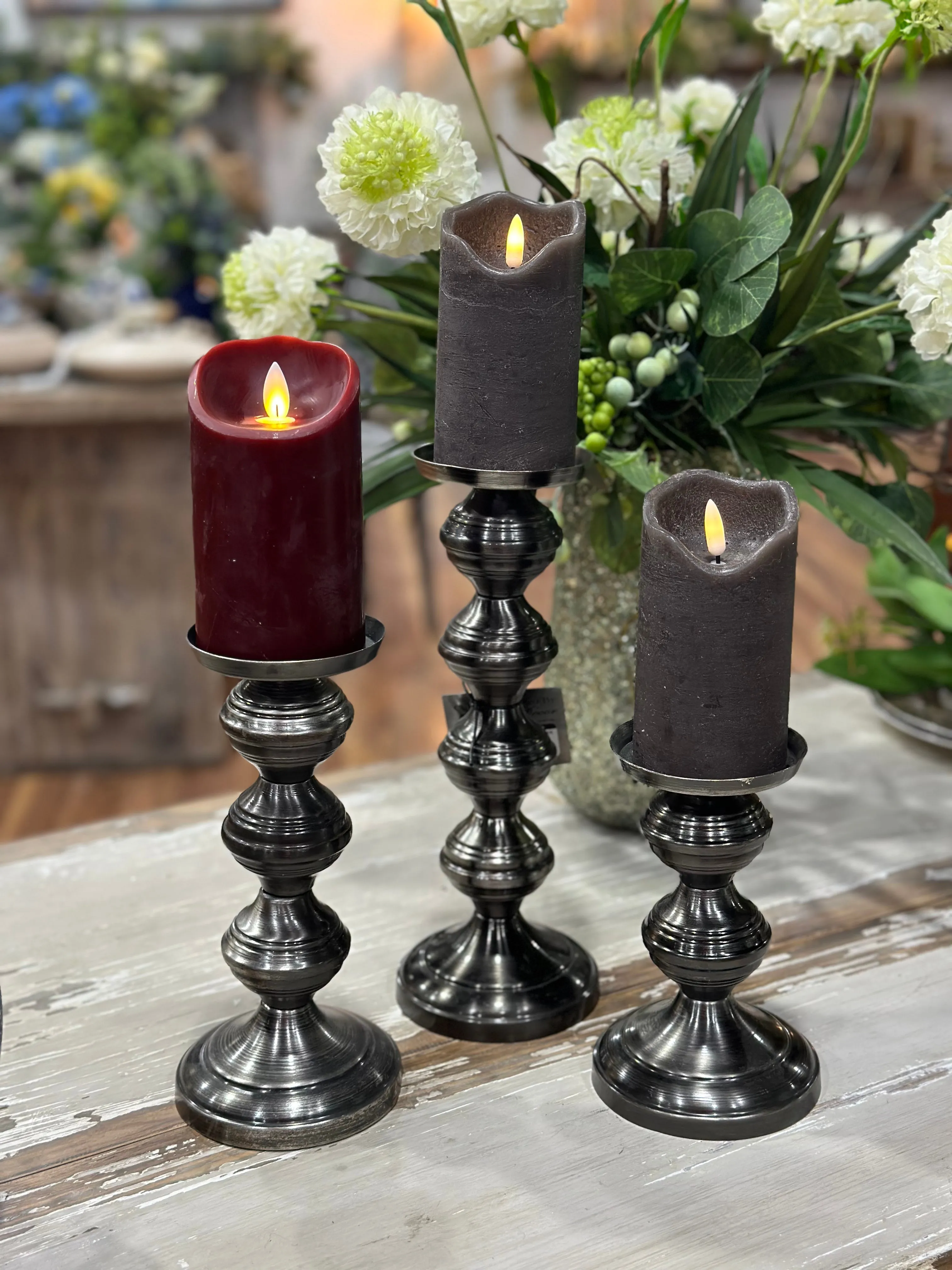 12",9"& 7"Pillar Candle Holder Set Of 3