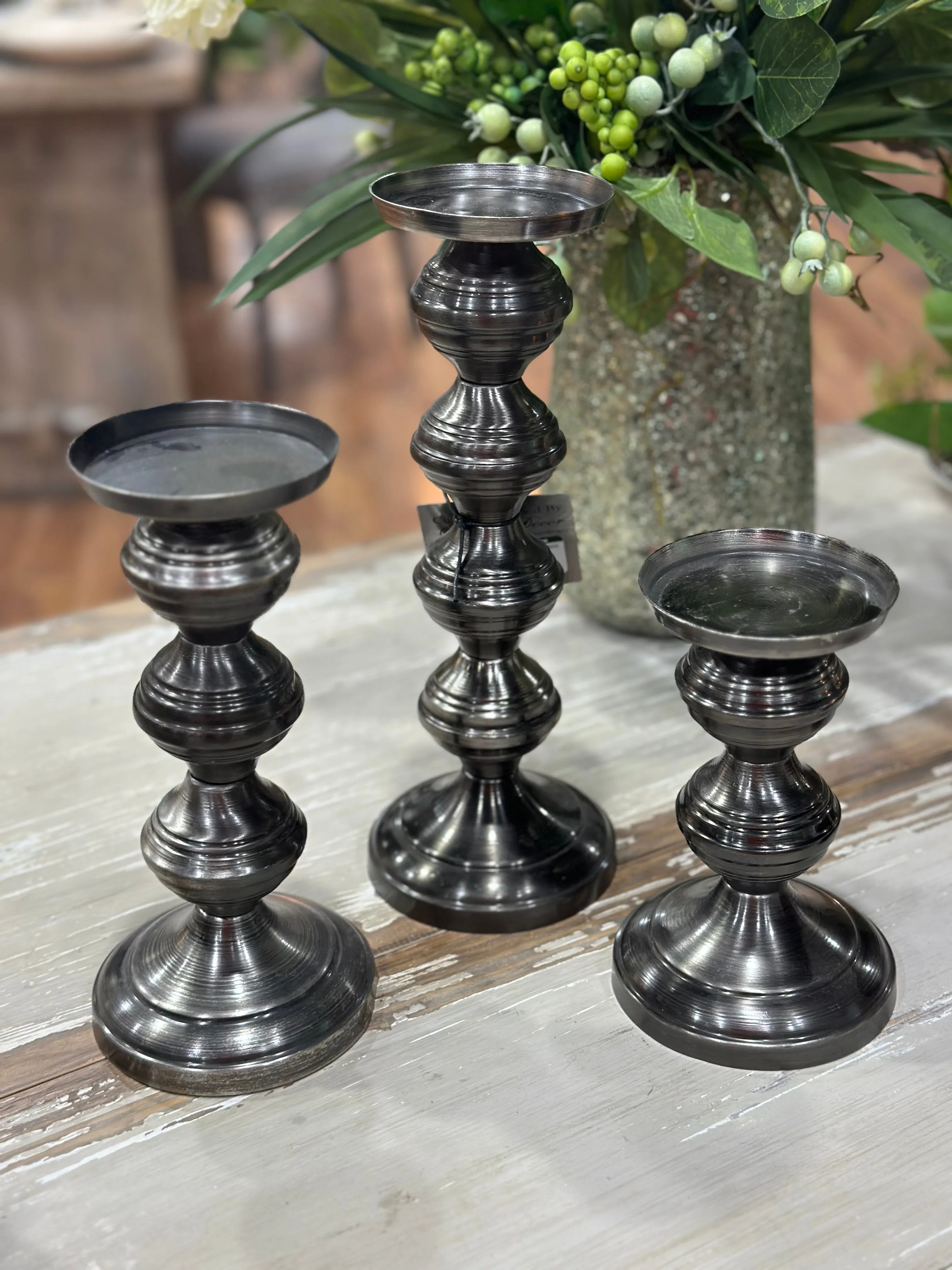 12",9"& 7"Pillar Candle Holder Set Of 3