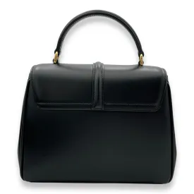 16 Mini Black Top Handle Bag in Calfskin, Gold hardware