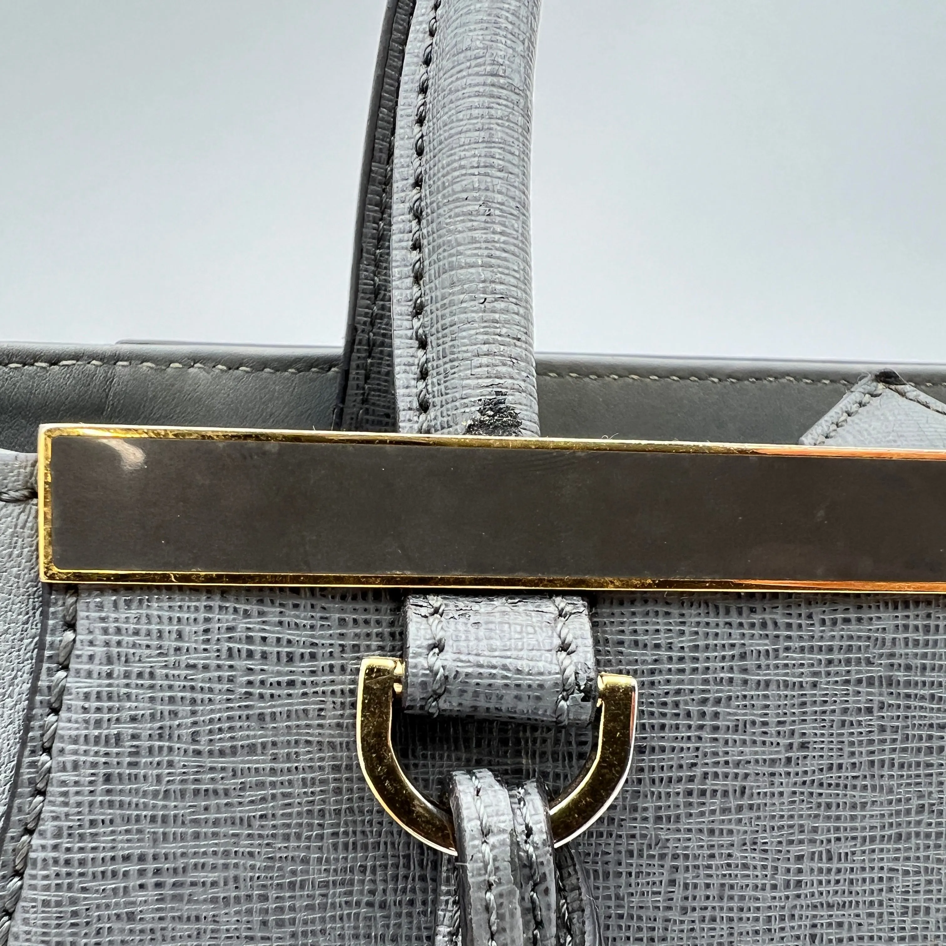 2Jours Grey Top Handle Bag in Calfskin, Gold hardware