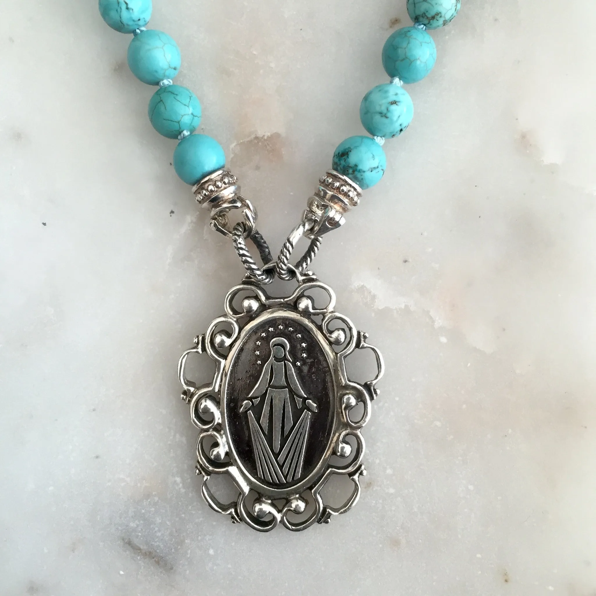 Arabesque Oval Miraculous Medal Pendant