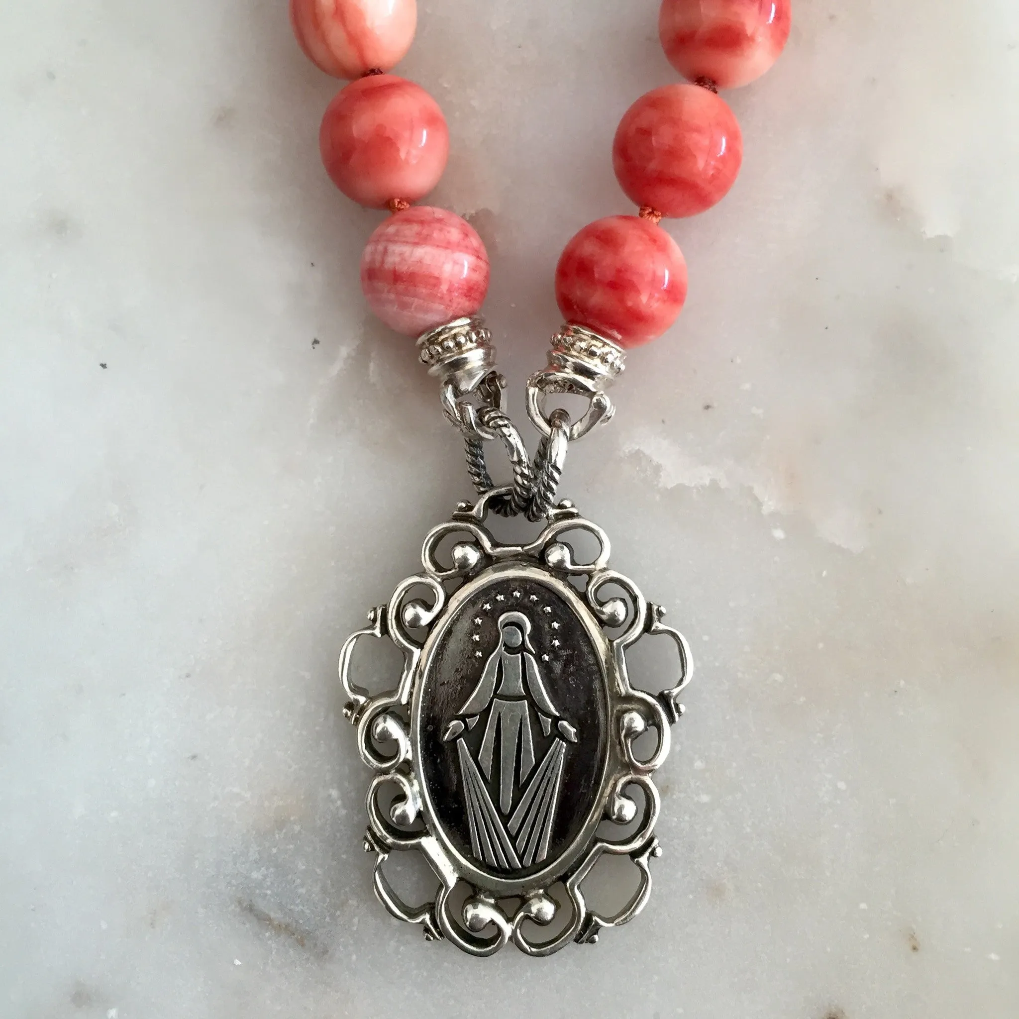 Arabesque Oval Miraculous Medal Pendant