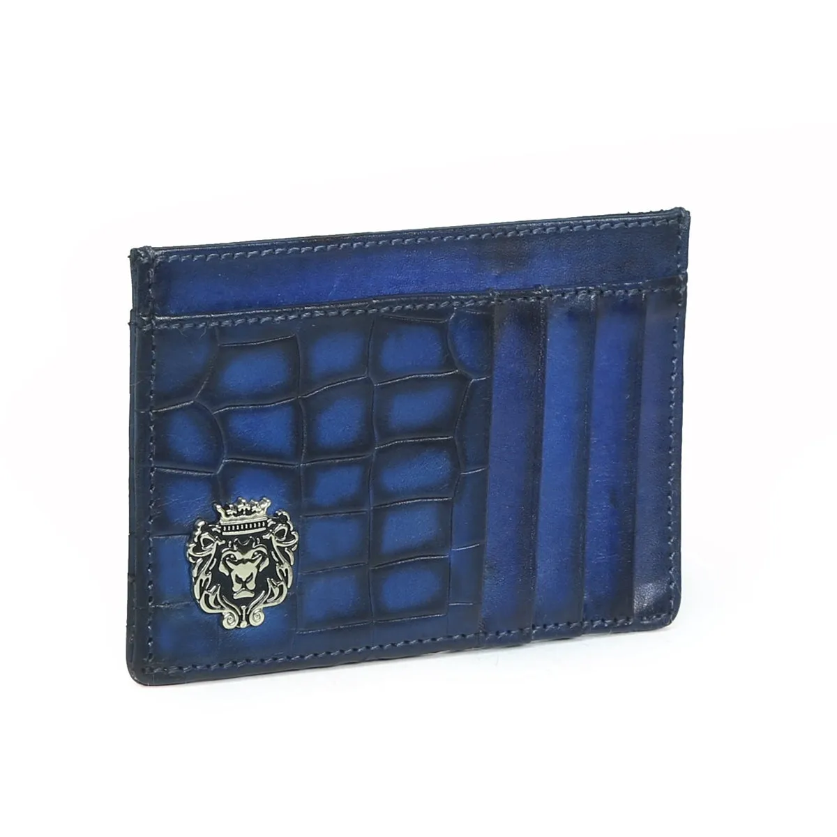 Blue Croco Deep Cut Leather Prolonged Card Holder By Brune & Bareskin