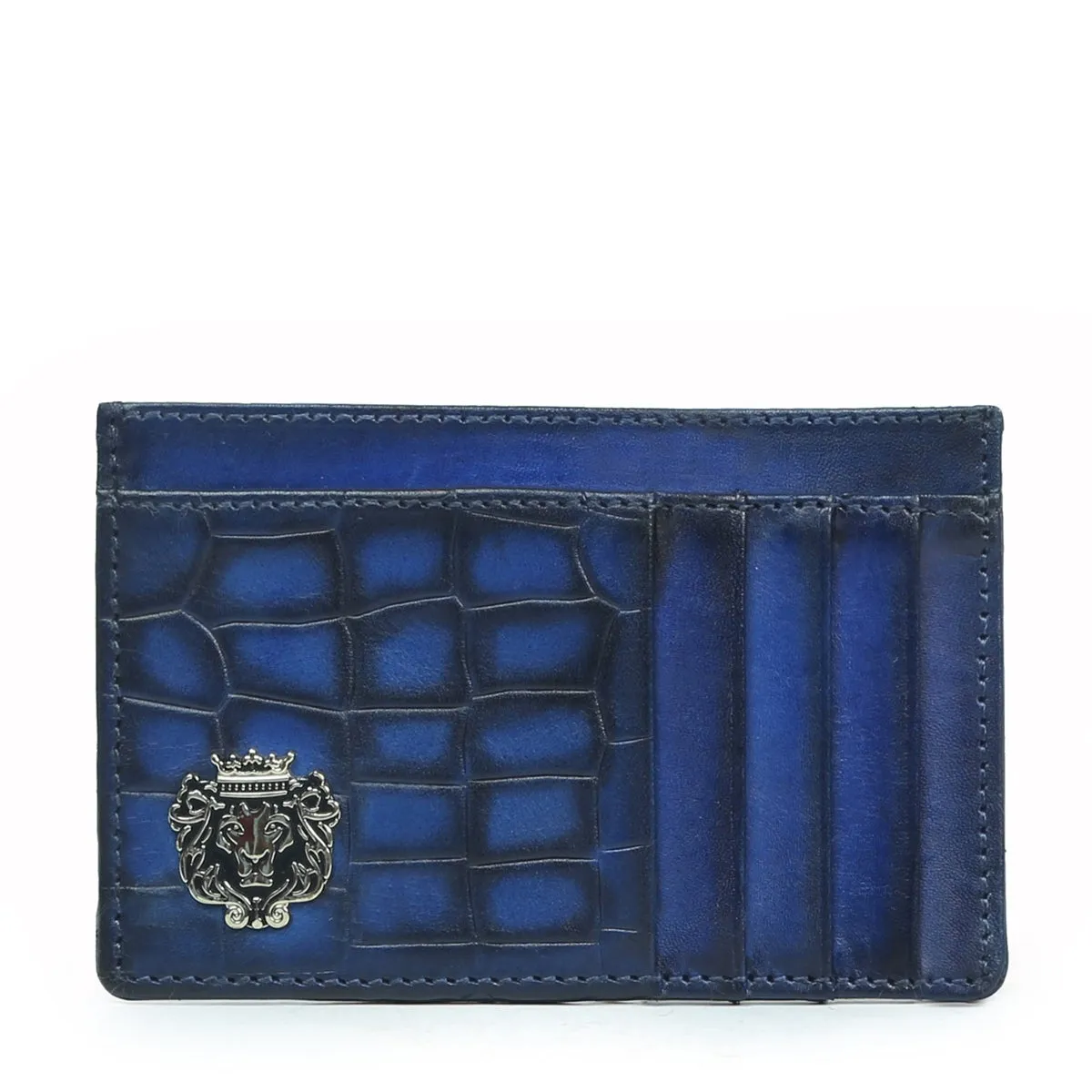 Blue Croco Deep Cut Leather Prolonged Card Holder By Brune & Bareskin