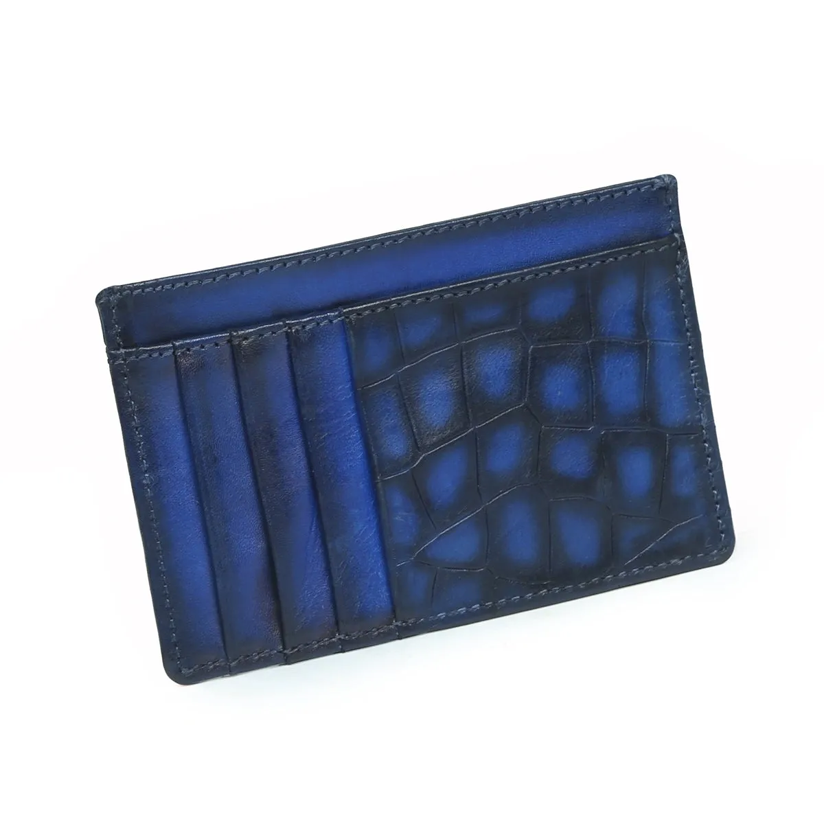 Blue Croco Deep Cut Leather Prolonged Card Holder By Brune & Bareskin