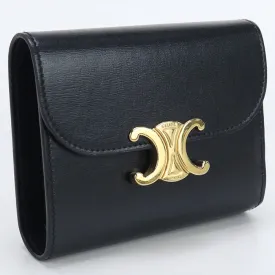 CELINE 10D78 3DPV 38NO Small wallet Triomphe Tri-fold coin purse Calfskin black