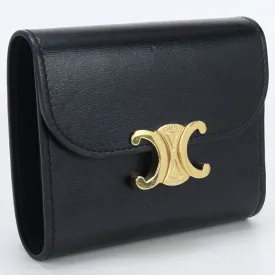 CELINE 10D78 3DPV 38NO Tri-fold wallet Triomphe Small wallet Shiny calfskin black Women