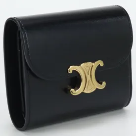 CELINE 10D78 3DPV 38NO Tri-fold wallet Triomphe Small wallet Shiny calfskin,leather black Women