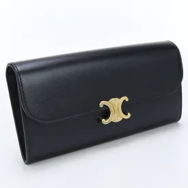 CELINE 10E31 3DPV 38NO Large wallet Triomphe Long wallet with double fold coin purse Calfskin Black Women