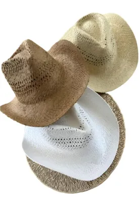 Cowboy  Hat In Handwoven  Straw With A Peekaboo Pa