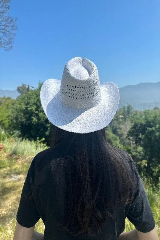 Cowboy  Hat In Handwoven  Straw With A Peekaboo Pa