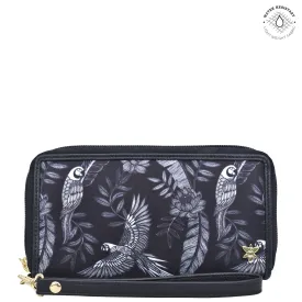 Fabric with Leather Trim Wristlet Travel Wallet - 13000