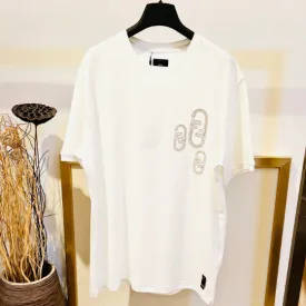 FE - Men 'White' Embellished With Chain Fendi O’Lock Motif Oversized T-Shirt FE798