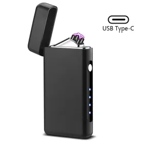 New Windproof USB Type-C Charging Double Arc Lighter Gift Plasma Outdoor Pulse LED Display Screen Men's Gift Rechargeable