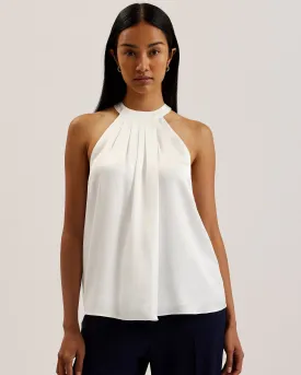 Ribeira Halterneck Top With Pleat Detail White