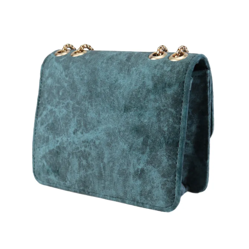 Velvet Shoulder Bag with Gold Chain