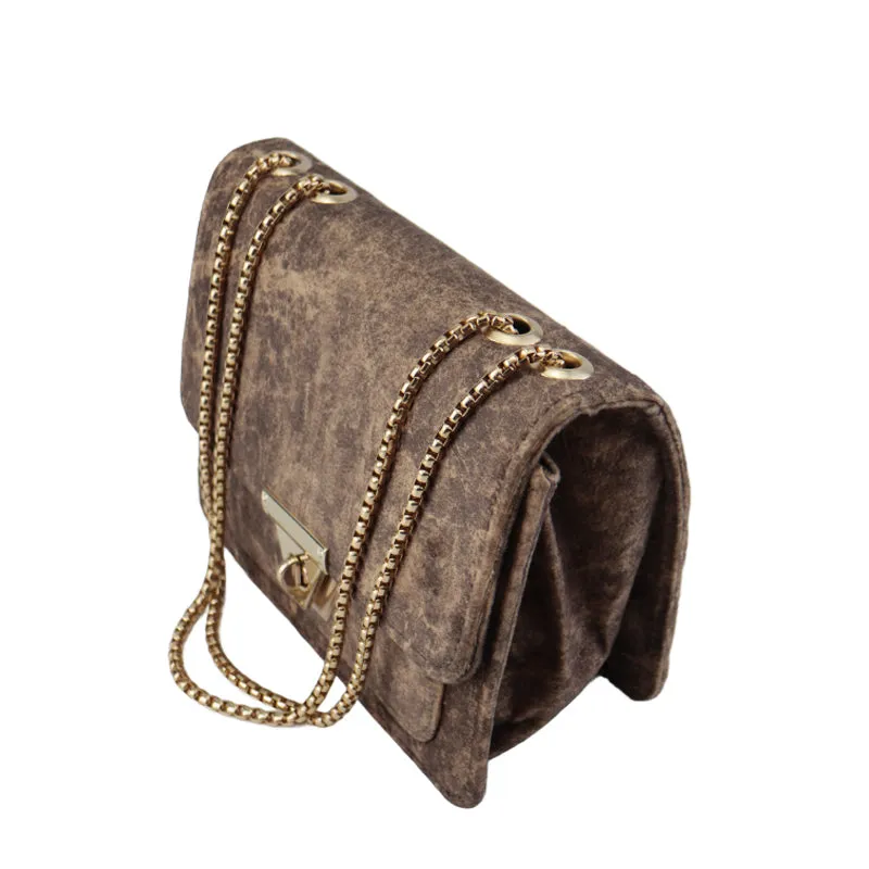 Velvet Shoulder Bag with Gold Chain