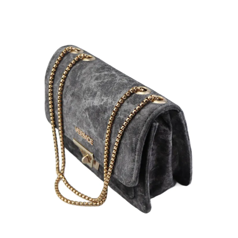 Velvet Shoulder Bag with Gold Chain