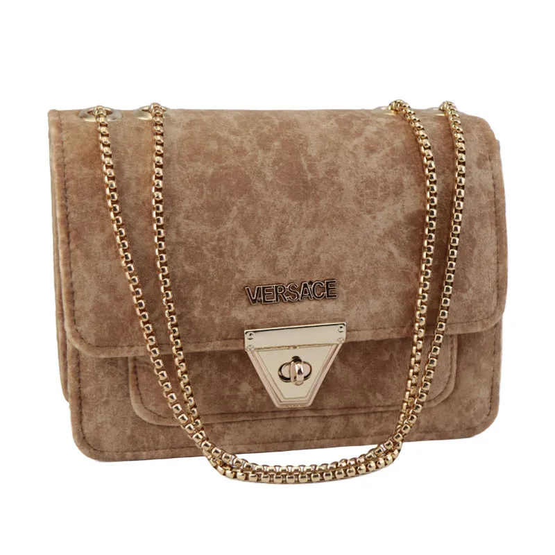 Velvet Shoulder Bag with Gold Chain