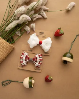 White & Red Check Hair Clips Combo